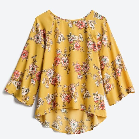 Papermoon Tops - Yellow Floral Bell Sleeve Blouse - Small Petite